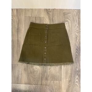 Madewell Mini Skirt Women's 2 Green Raw Hem Button Front A-line Utility, Canvas